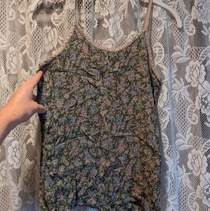 Vintage flowery rayon spaghetti strap cami shirt
